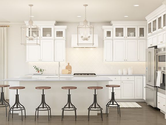 Quartz countertops striking pendant lighting