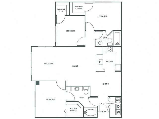 Floor plan Three Bedroom Two Bath (1388 SF)