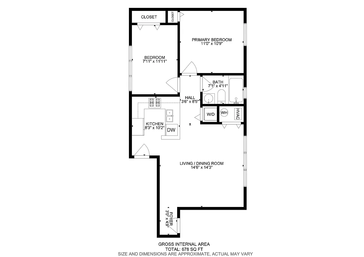 Floor plan 2 Bedroom | 1 Bath (C9)