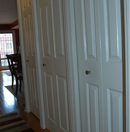 stacked w/d, linen and coat closets