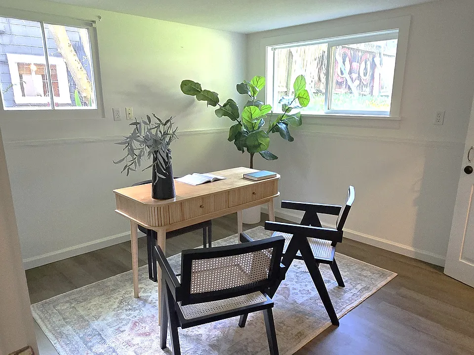 Bedroom 2 staged with furniture- Apartment is unfurnished