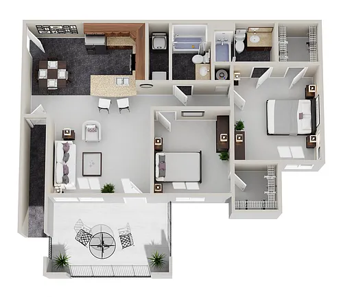 Floor plan 2 Bed 2 Bath (fireplace optional)