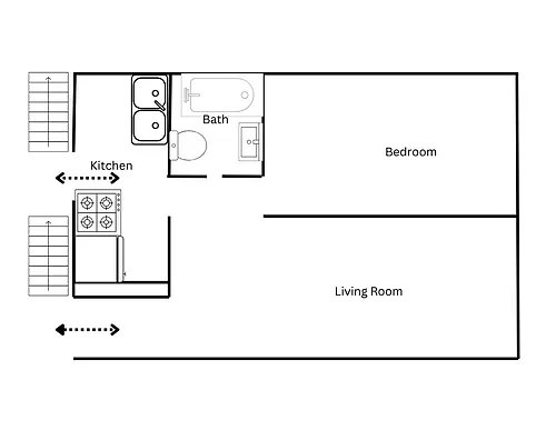 Floor plan 1 Bedroom Back Building