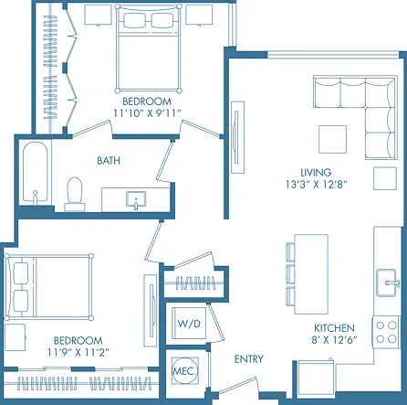 A19D | 2x2 | 877 sq ft A19D | 2x2 | 877 sq ft