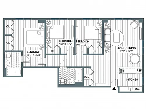 Floor plan River (1113 SF)