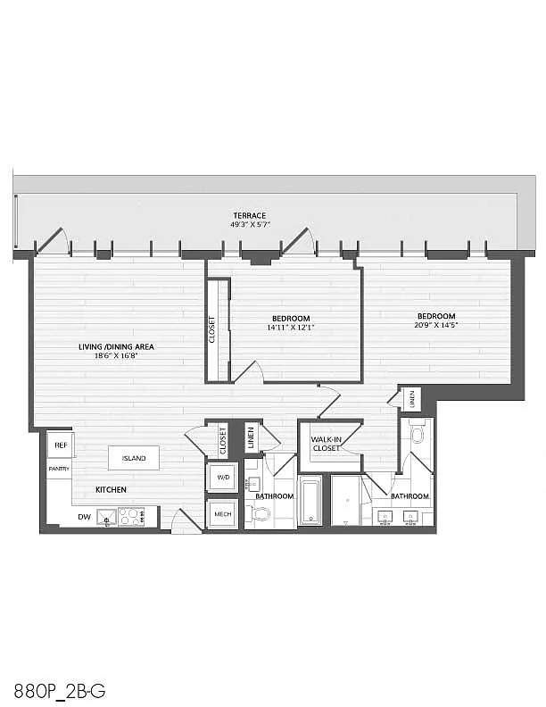 Floor plan 2 Bed/2 Bath-2B-G_880 P