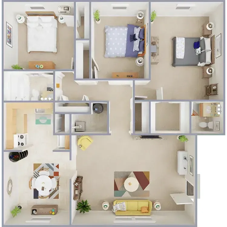 Floor plan Three Bedroom 60% AMI
