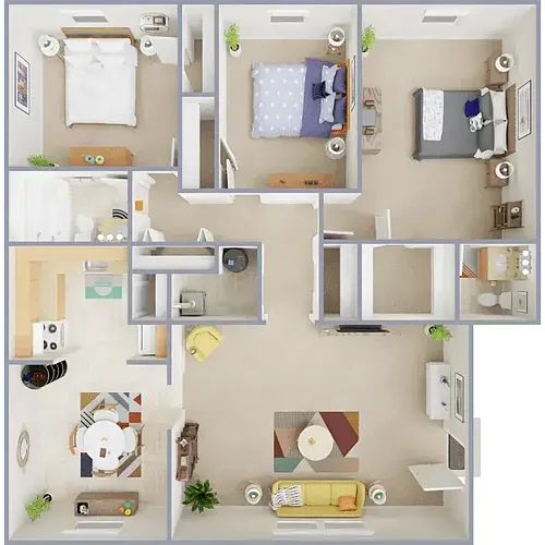 Floor plan Three Bedroom 60% AMI