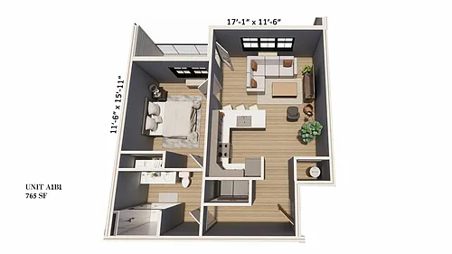 Floor plan 1-Bedroom 1-Bathroom | 765 sqft