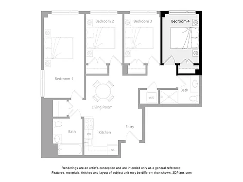 Floor plan Furnished Room in a 4 Bedroom 2 Bathroom (L4)