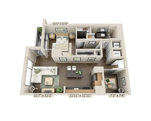 Floor plan One Bedroom A1ND