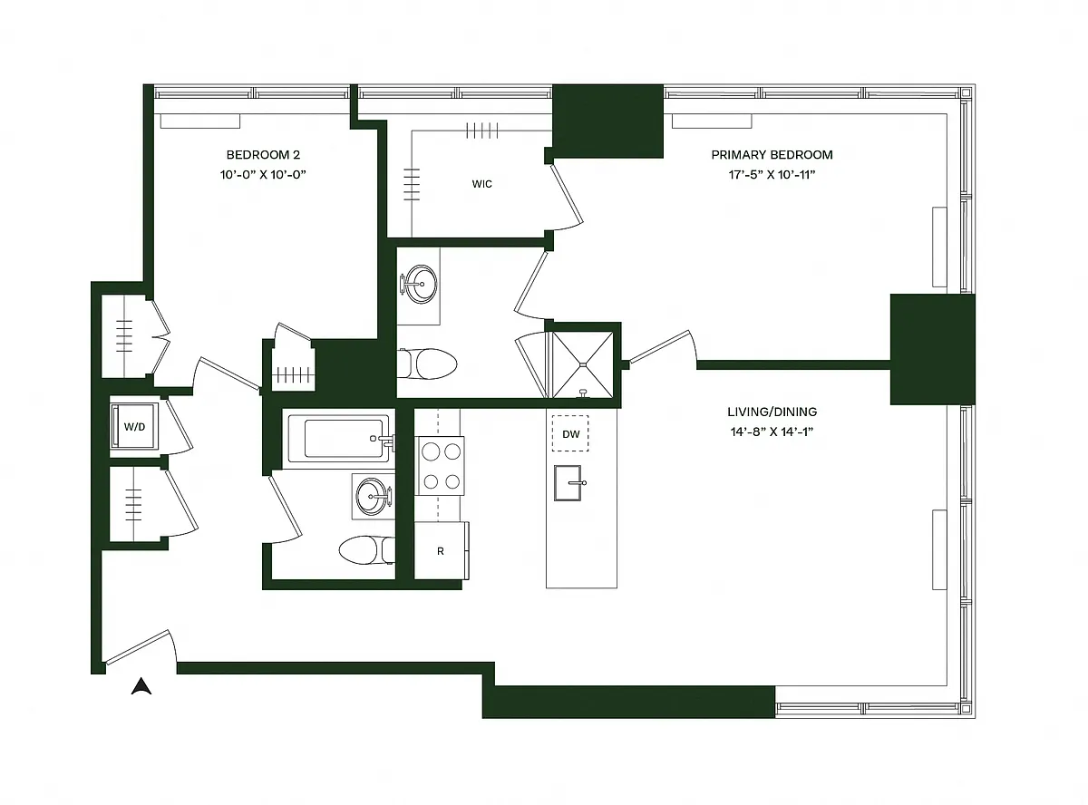 Floor plan Residence 07 - North: 2BR 2BA