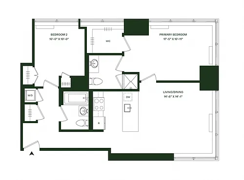 Floor plan Residence 07 - North: 2BR 2BA