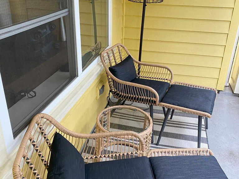 Private balcony. Tree cover provides privacy.