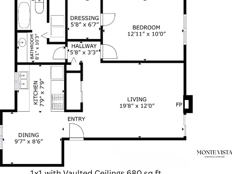 1x1 with Vaulted Ceilings l 680 sq ft l Monte Vista 1x1 with Vaulted Ceilings l 680 sq ft l Monte Vista