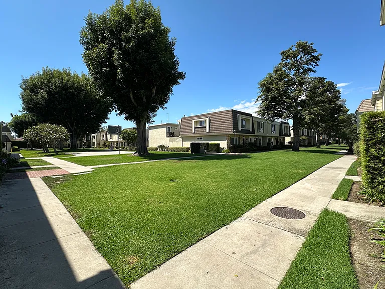 Green space in front of townhome.