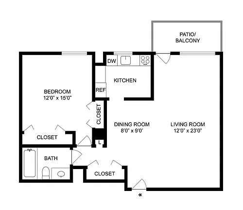Floor plan 1 BR x 1 BA - A - Harbor View