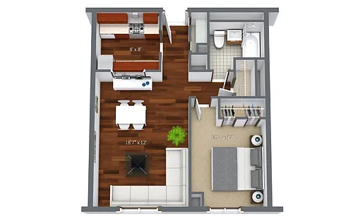 Floor plan 1 Bed, 1 Bath