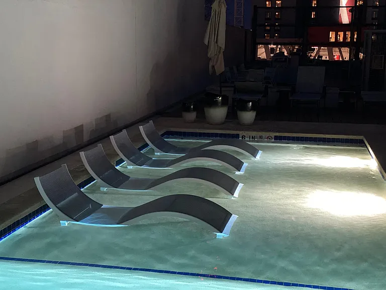 Pool area in the evening.