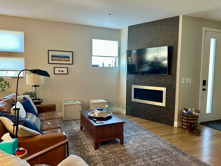 Main floor living room & fireplace.
