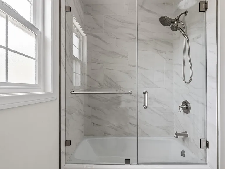 Brand new ensuite master bath glass enclosed shower tub combo