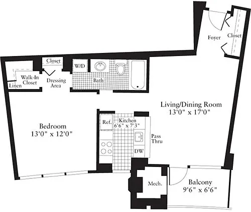 Floor plan 1 Bedroom E