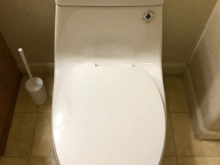 Bathroom 1 has newer elongated soft close toilet.