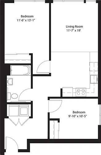 Floor plan 2 Bedroom 1 Bath B