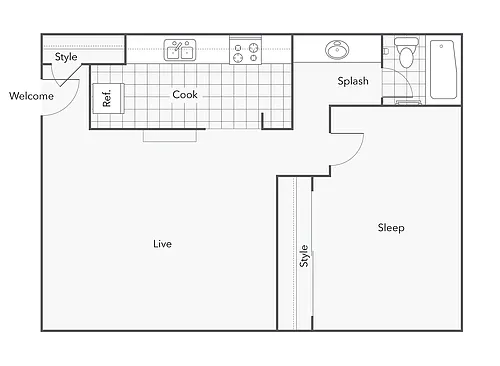 Floor plan 1 BR x 1 BA - C
