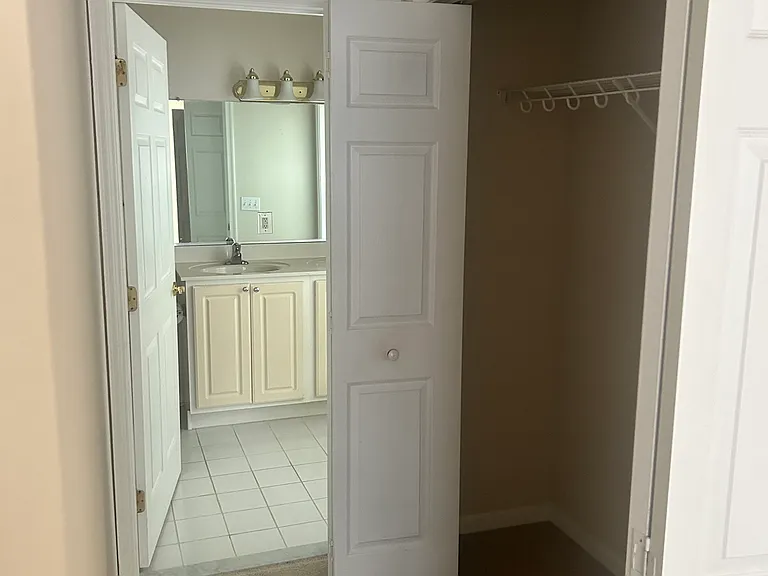 View of primary bath from primary bedroom