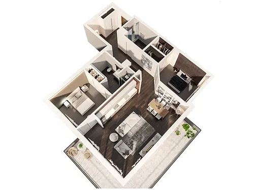 Floor plan 2 Bedrooms, 2 Bathrooms (U2x2)