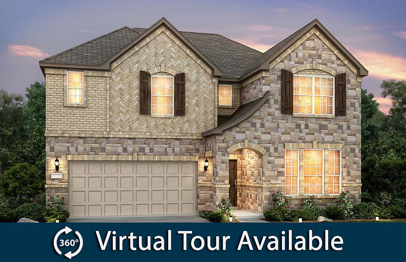 Exterior D with stone, shutters, and 2-car garage