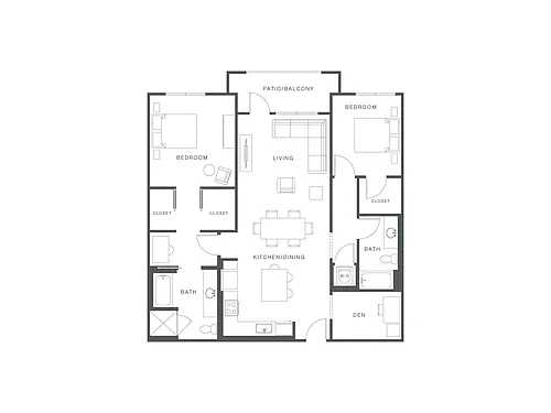 Floor plan 2 Bed/2 Bath Den-M-B2