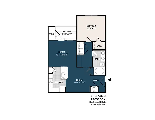 Floor plan 1 Bed 1 Bath - 810 Sq. Ft.