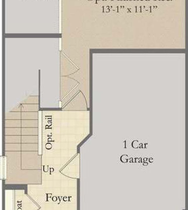 Floorplan. "Optional Finished rec" is where 4th bedroom is located along with a finished full bathroom. Exit door located in back.