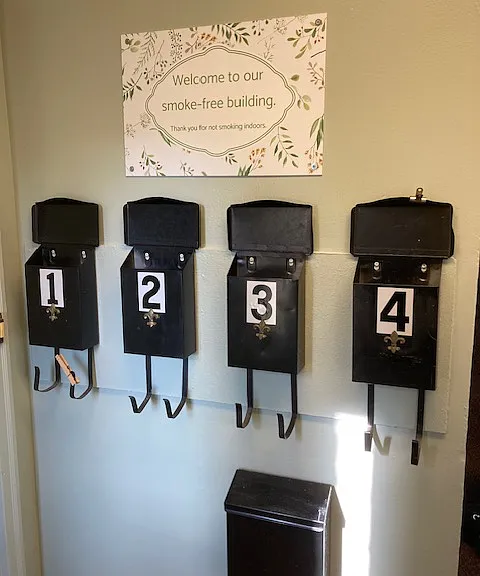 Non smoking building, mailboxes in the entry