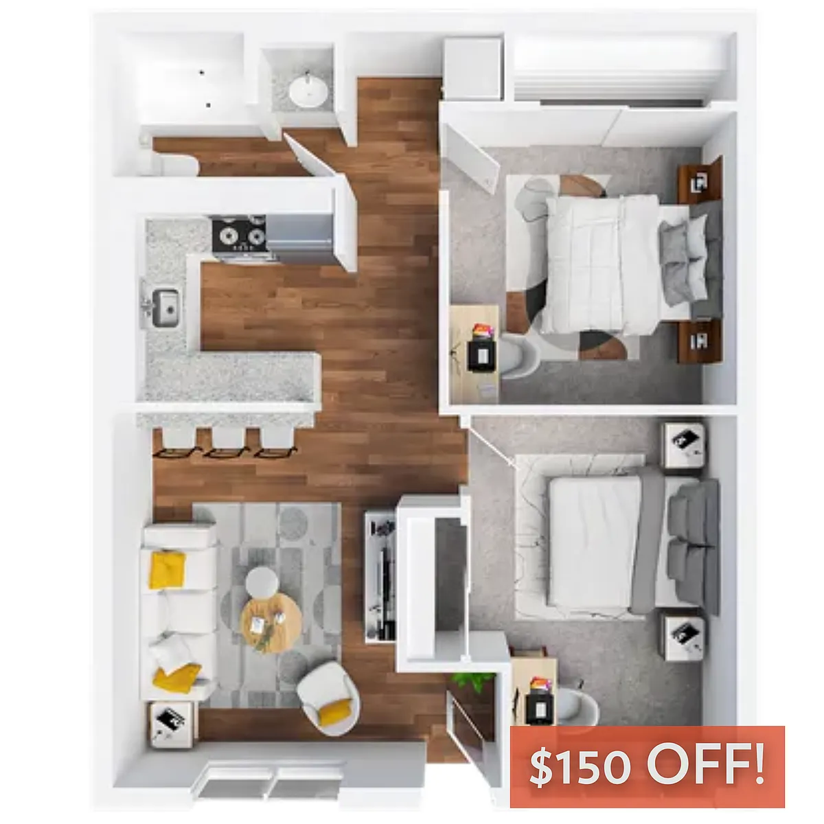 Floor plan 2BR/1BA - A
