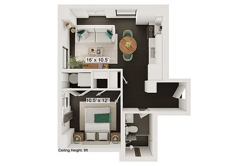 Floor plan Upstage - 1 Bed, 1 Bath