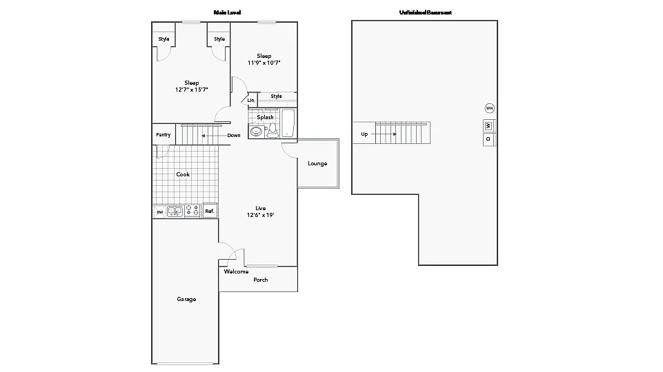 Floor plan 2 BR x 1 BA Duplex - Cherry Hills