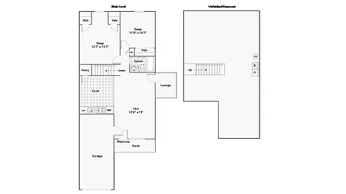Floor plan 2 BR x 1 BA Duplex - Cherry Hills