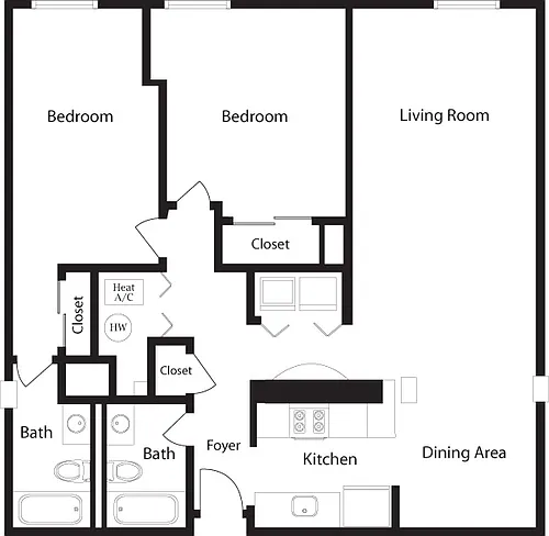 Floor plan C-BF Two Bedroom, Two Bathroom