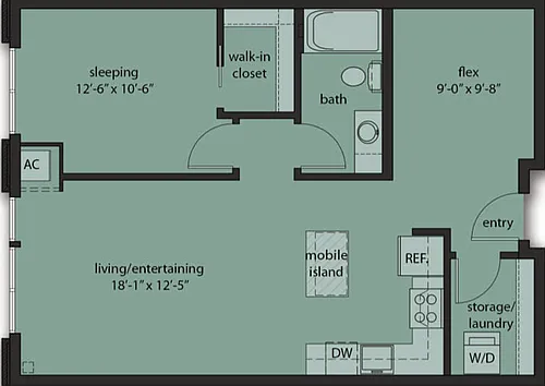 Floor plan One Bedroom Den C2