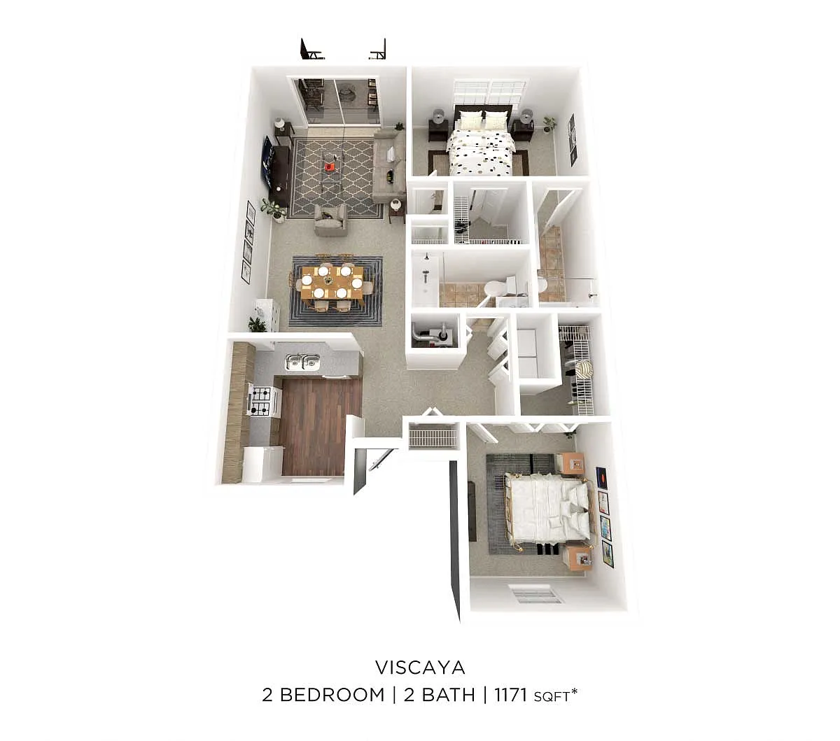 Floor plan Two Bedroom 2 Bath-1171 sqft