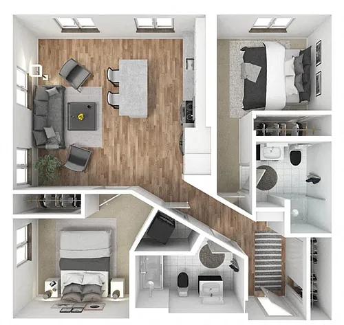 Floor plan 2 Bedroom 2 Bath C.1