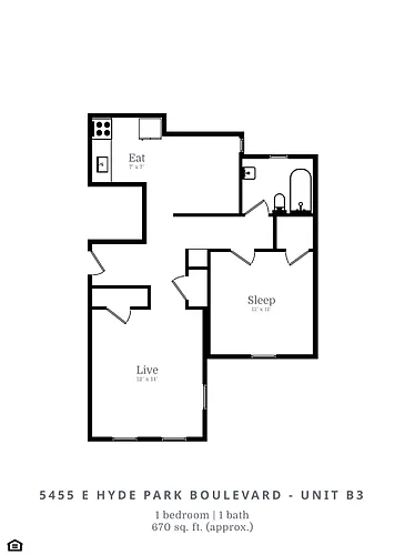 Floor plan 1 Bed | 1 Bath (B3)