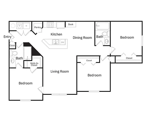 Floor plan 3 Bed - 2 Bath