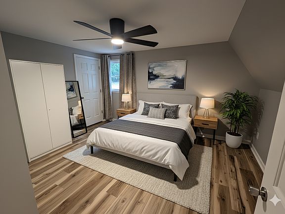 Virtually staged primary bedroom