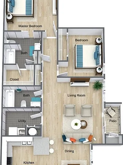 The Preakness _ 1,134 sq ft with a bathroom for each bedroom. The Preakness _ 1,134 sq ft with a bathroom for each bedroom.