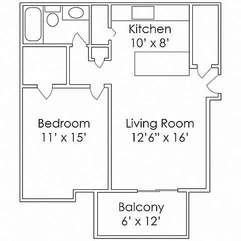 Floor plan 1 Bed, 1 Bath - A1 620 SF