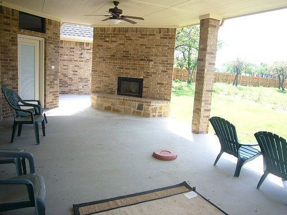 Brick fireplace on patio